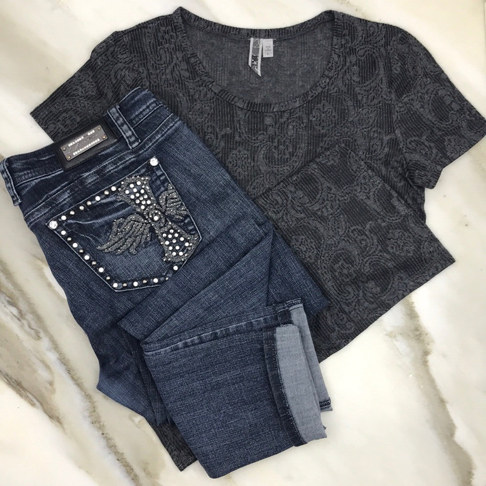 Buckle BKE Black & Charcoal Burnout Top